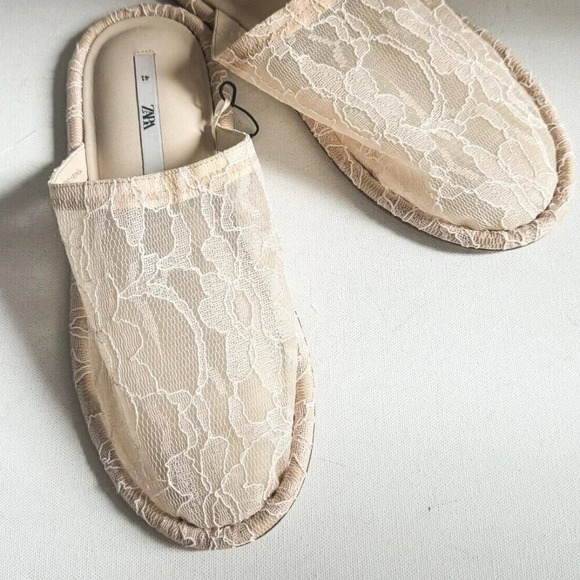 Zara Lace Top Round Toe  summer Slides 41 - Picture 1 of 9